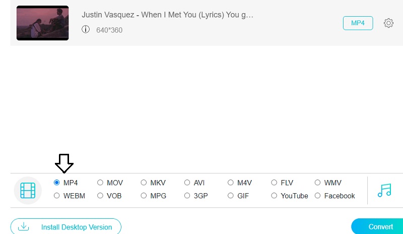 VidmoreオンラインでMP4を選択