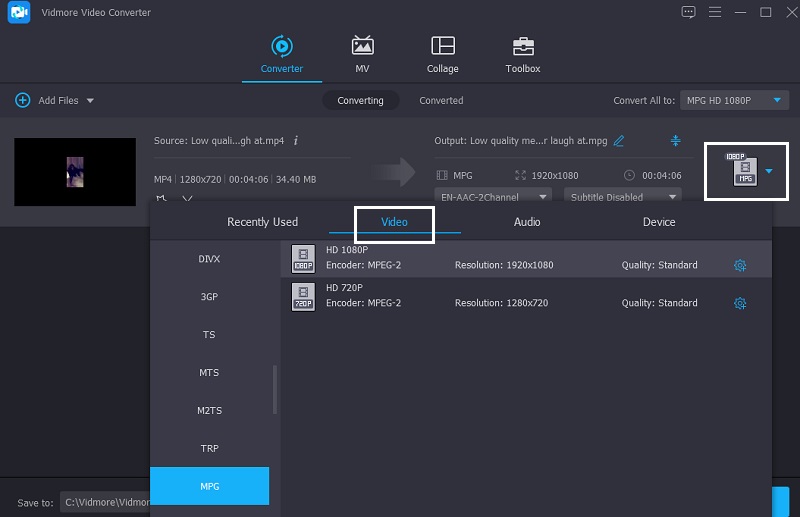 MPG を選択 Vidmore