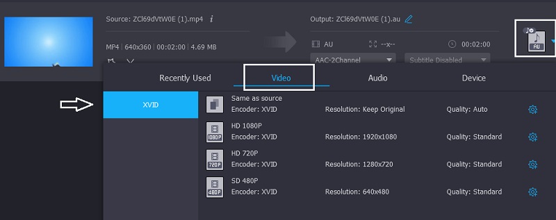 XVID を選択 Vidmore