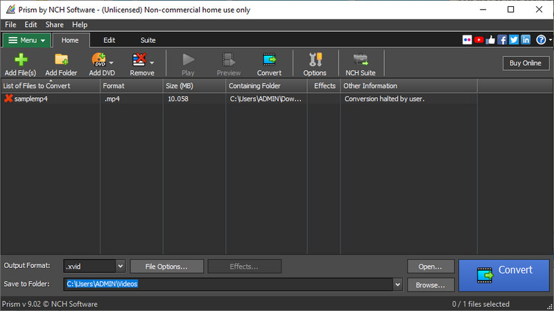 NCH Prism インターフェース