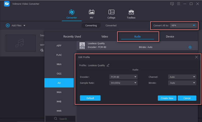 Vidmore プロファイル変更