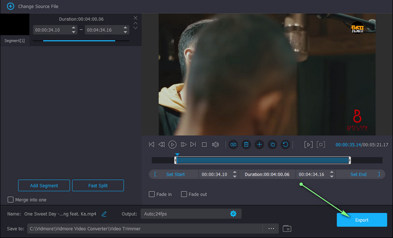 Vidmore カットした動画を保存