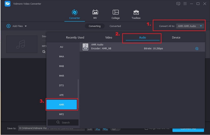Vidmore AMR を選択
