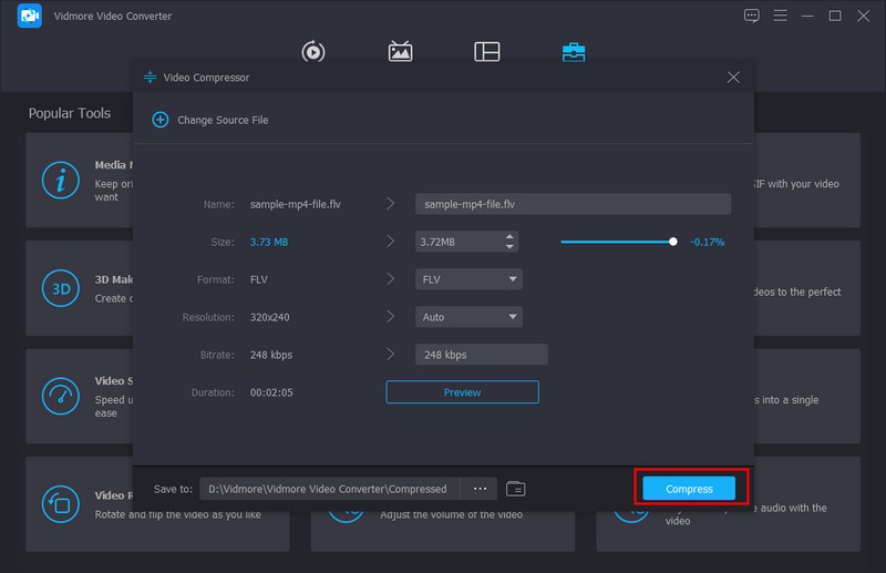 「圧縮」ボタン（Vidmore）