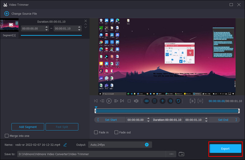 エクスポートボタン Vidmore