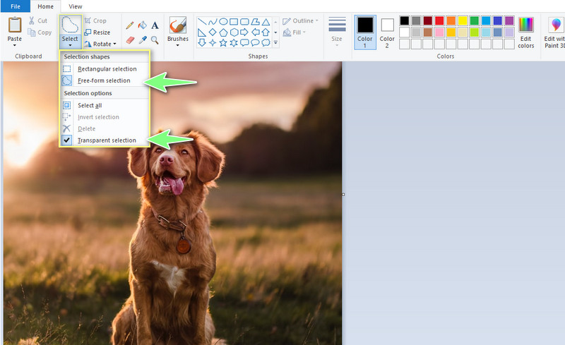 ペイントの選択メニュー