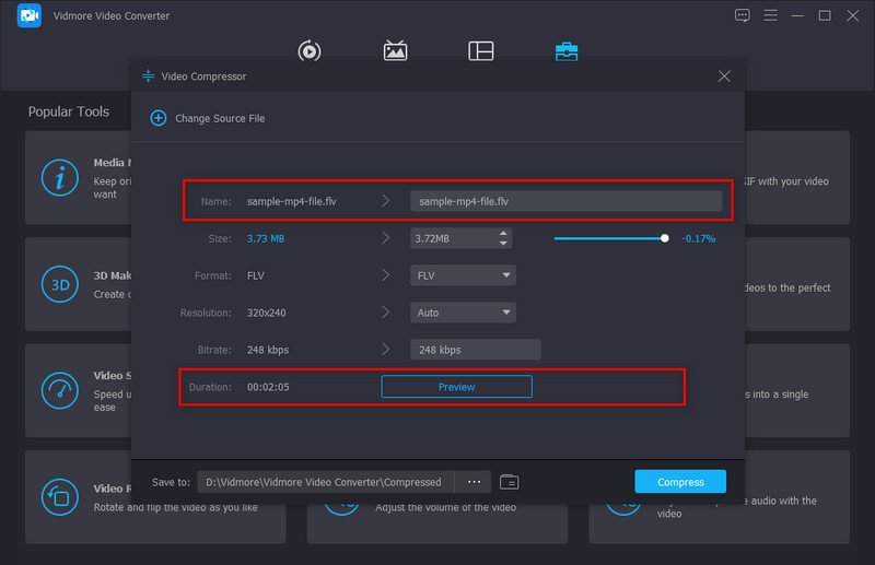 プレビューと名前変更（Vidmore）