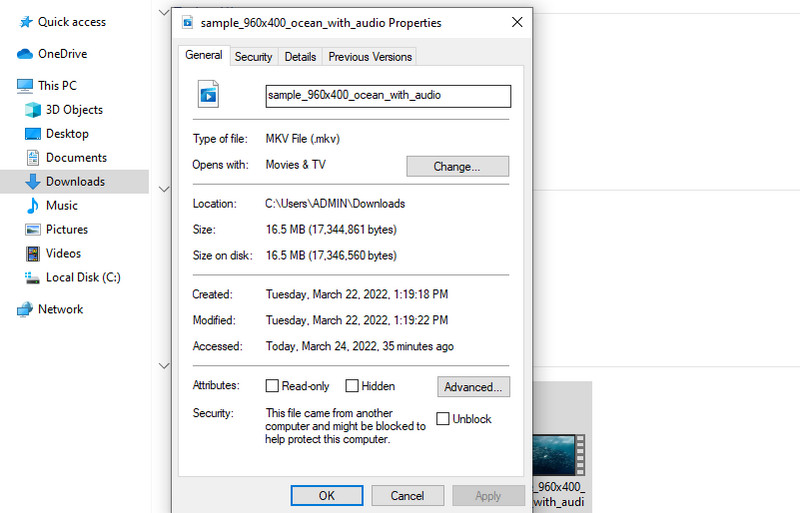 動画のプロパティ