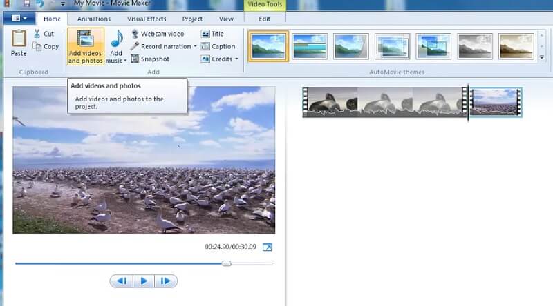 Windows Movie Maker に動画を追加