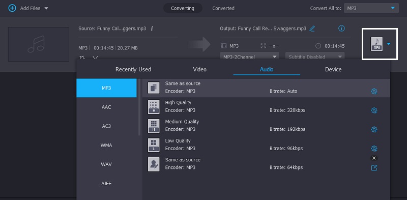 Vidmore で MP3 を選択