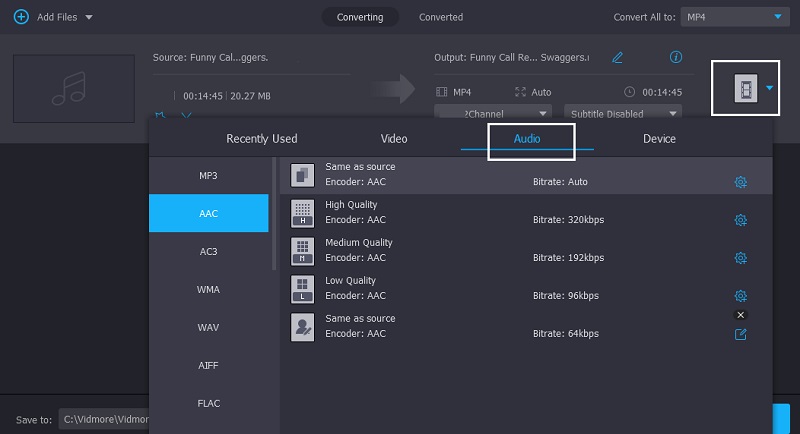 AACを選択 Vidmore