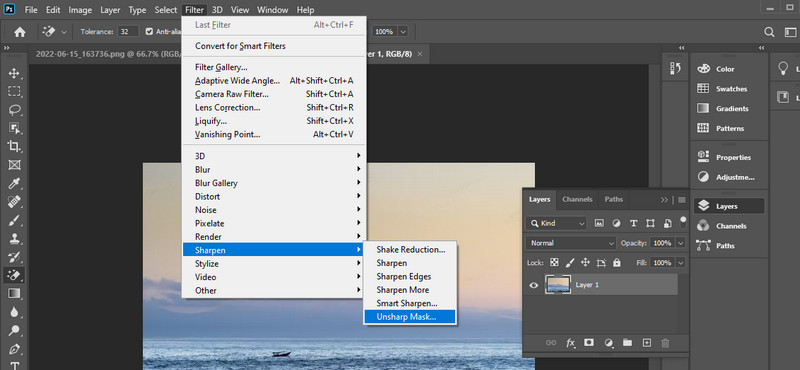 アンシャープマスクオプションにアクセス