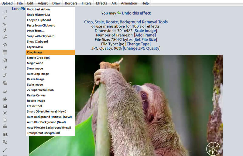 トリミングオプションを選択
