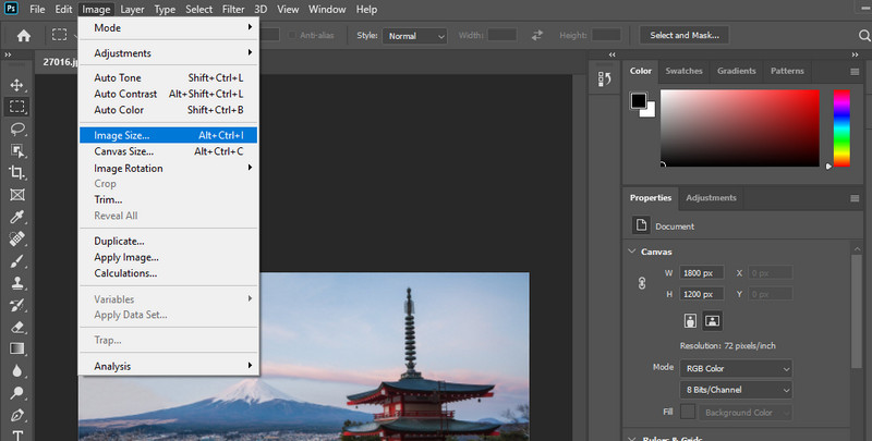 画像サイズにアクセス