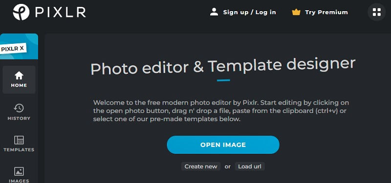 Open Image PIXLR（画像を開く）
