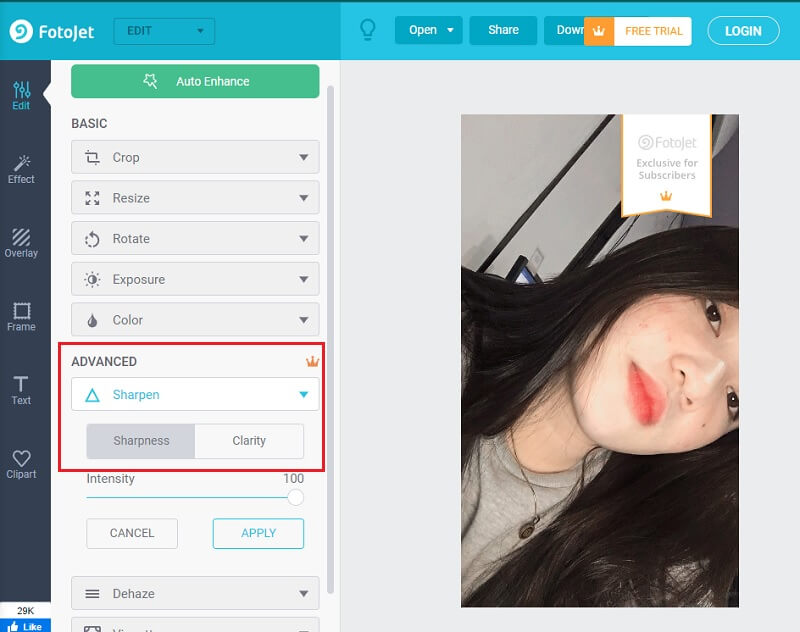 FotoJetで画像をシャープにする