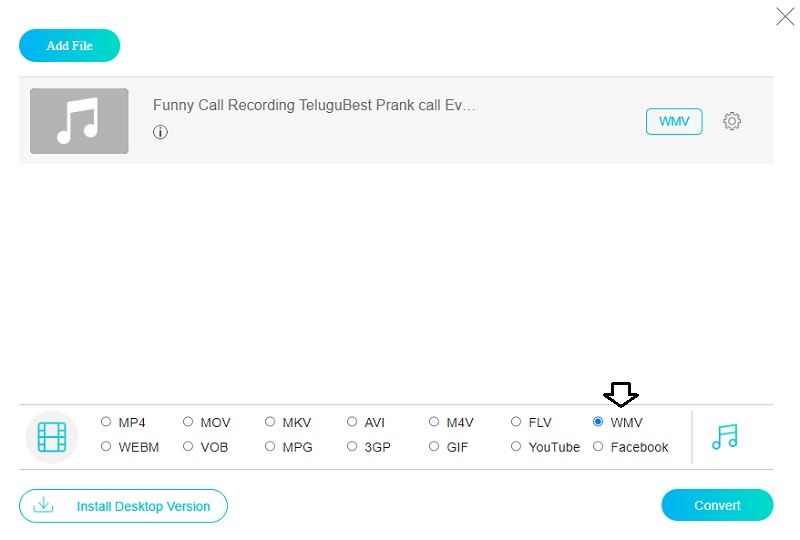 WMV を選択（オンライン）