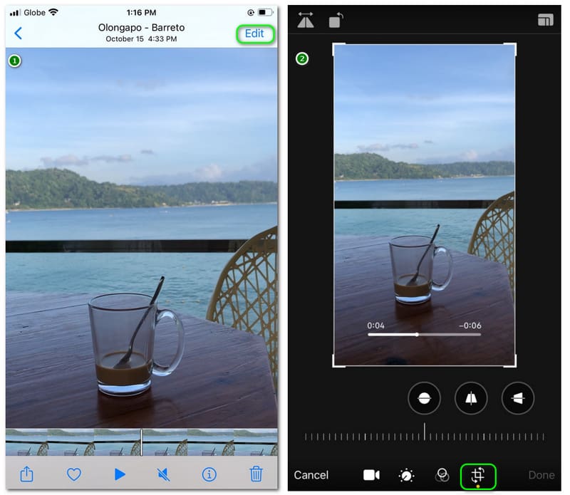 iPhoneで動画をクロップ クロップオプション