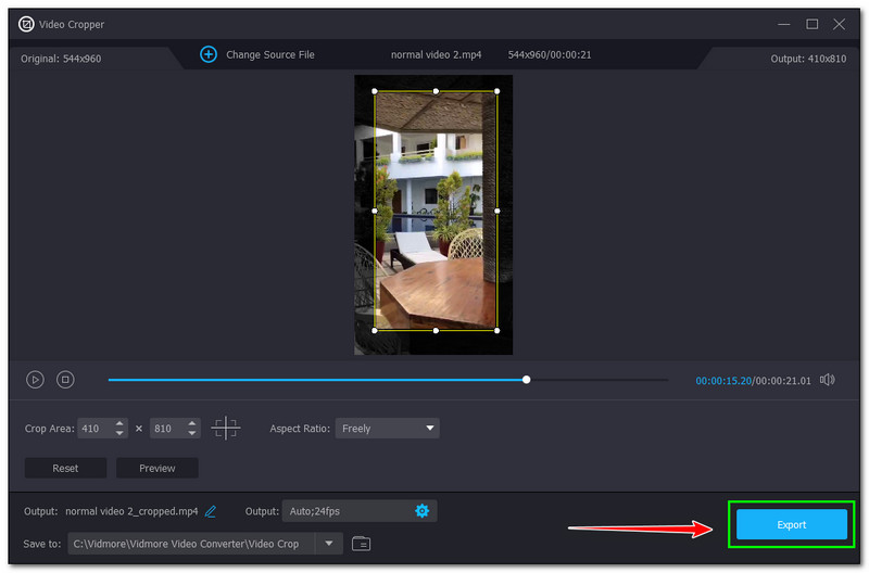 QuickTime を使って動画をクロップする：Vidmore Video Converter の［書き出し］ボタンの使い方
