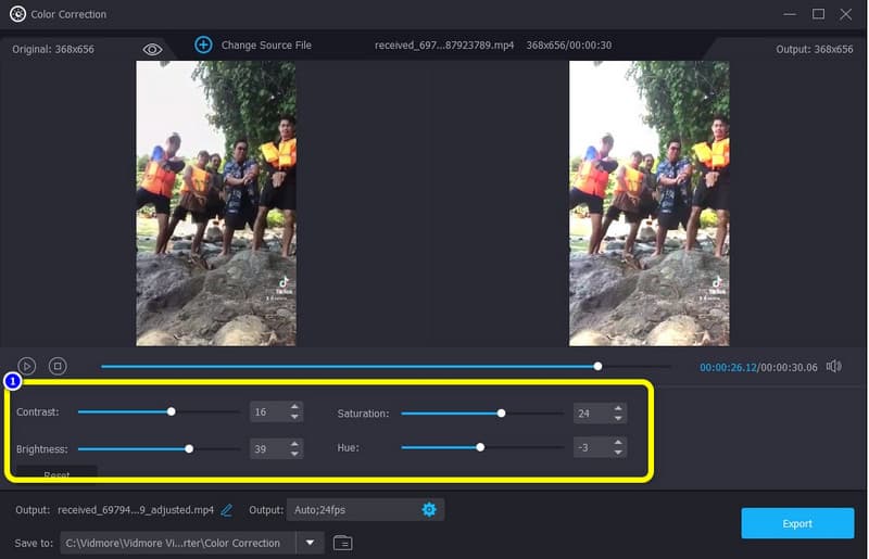 動画の色補正を実行