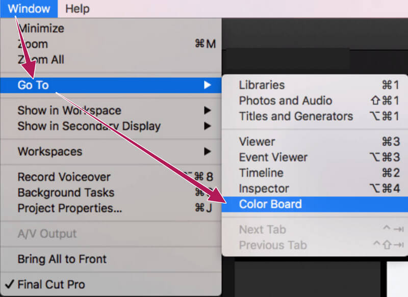 FCP カラーボードを開く