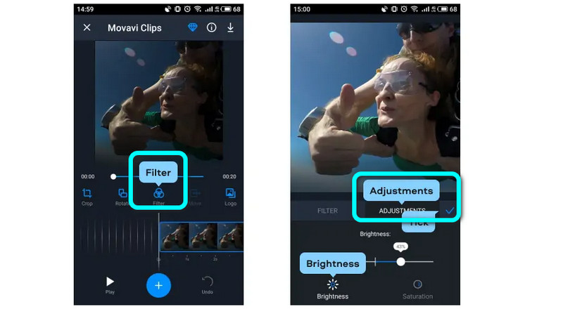 フィルター・調整・チェックマーク