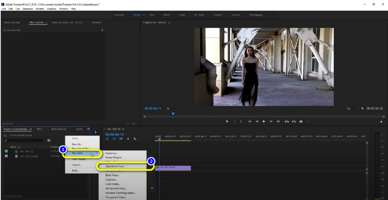 Premiere 新規項目 調整レイヤー