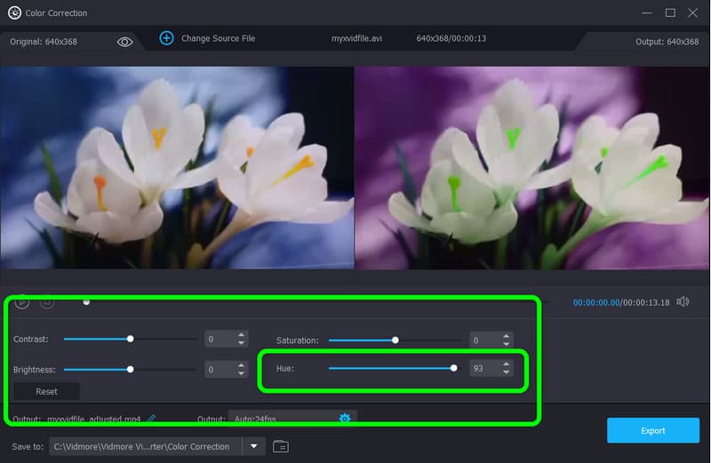動画の色相を調整