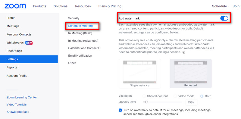 Zoom ウォーターマークを有効にする