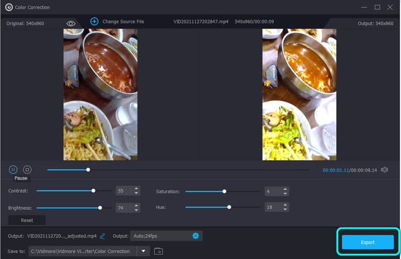 書き出しを選択　動画の露出を保存