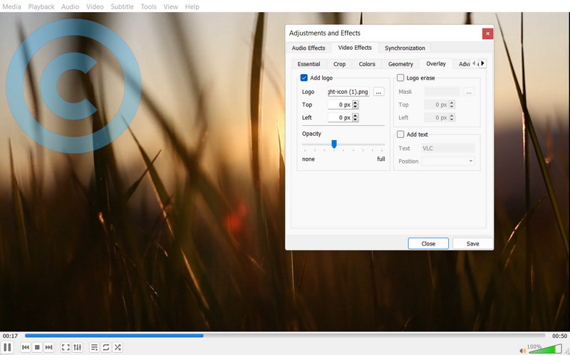 VLC で著作権マークを追加