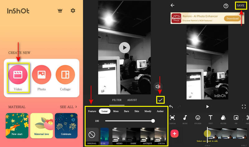 InShot で動画にフィルターを追加