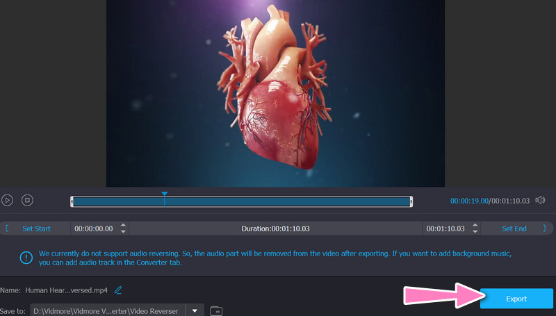 逆再生した動画を書き出し