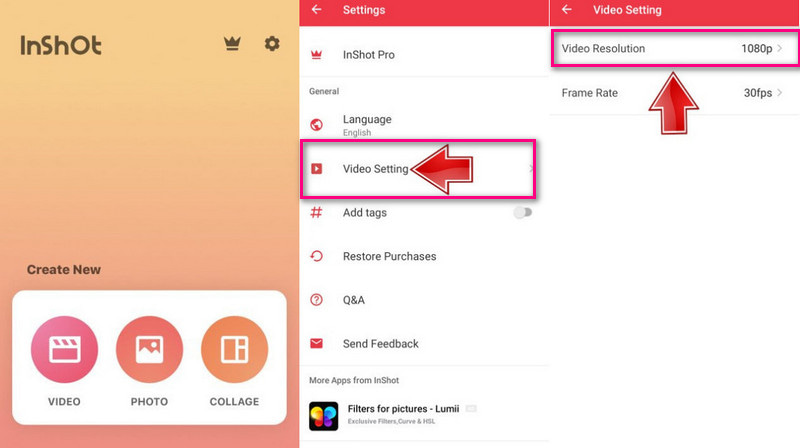 inShot ビデオ解像度アップスケーラー