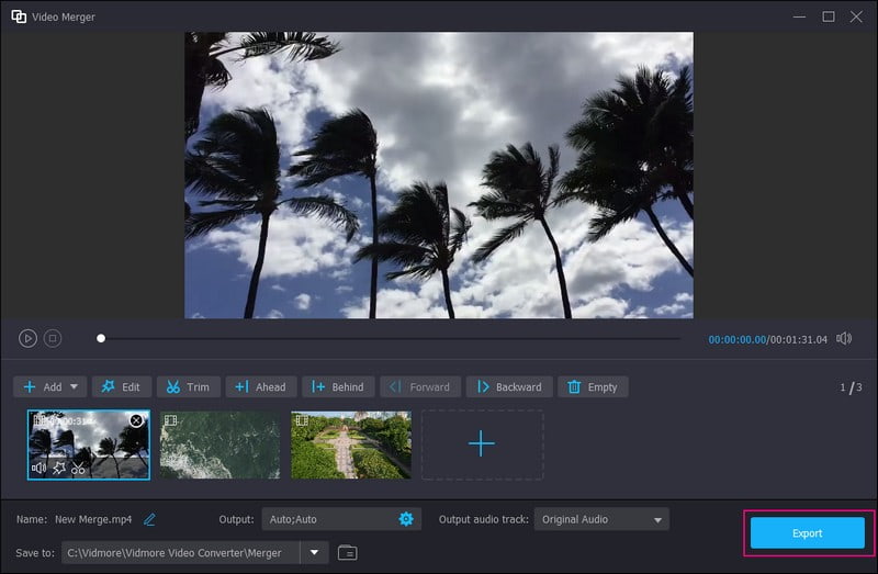 結合した動画を書き出す