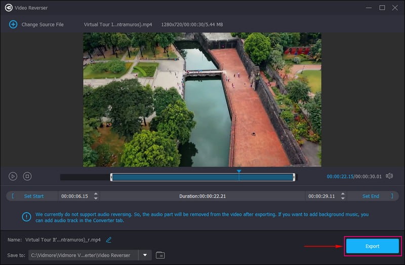 逆再生した動画を書き出し