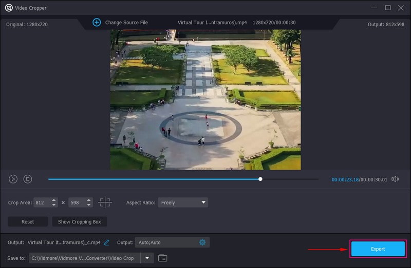 トリミングした動画ファイルを出力