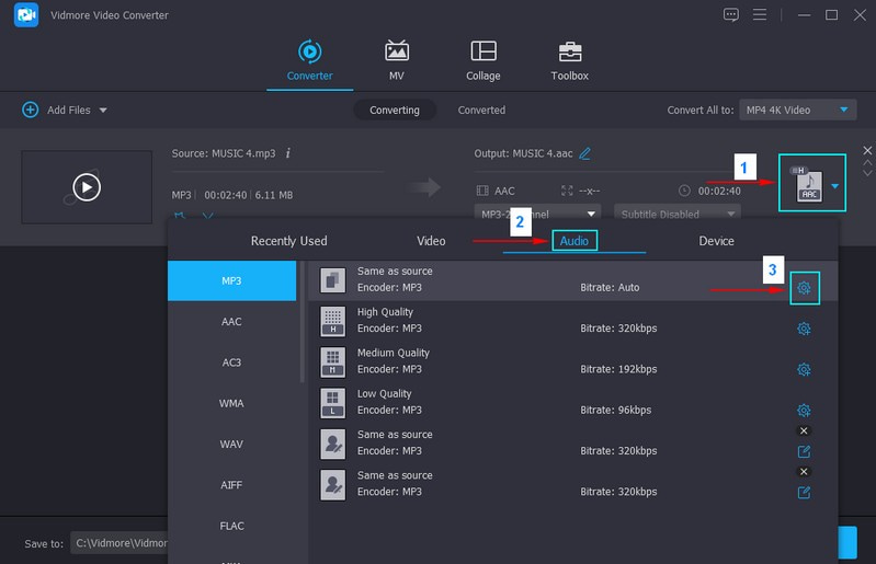 プロファイルメニューに移動