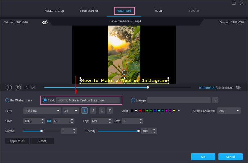 編集ボタンをクリックしてウォーターマークを選択