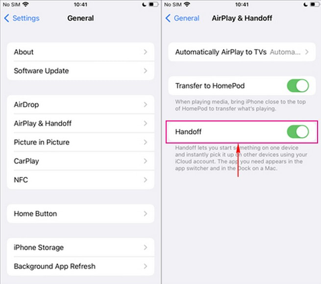 Handoffを無効にする