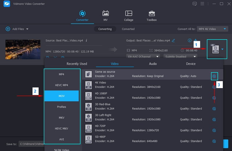 「プロファイル」ボタンへ進む