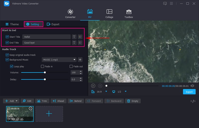 設定に進み、開始タイトルと終了タイトルを追加
