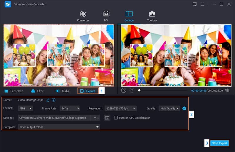 ビデオモンタージュを保存