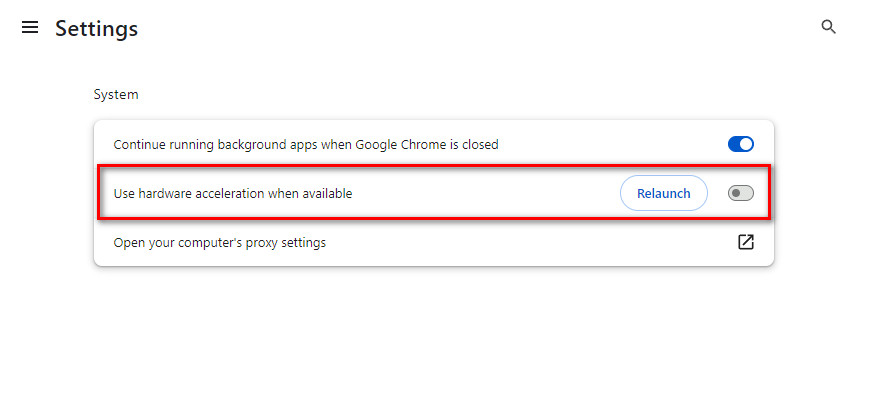 ハードウェアアクセラレーションを無効化
