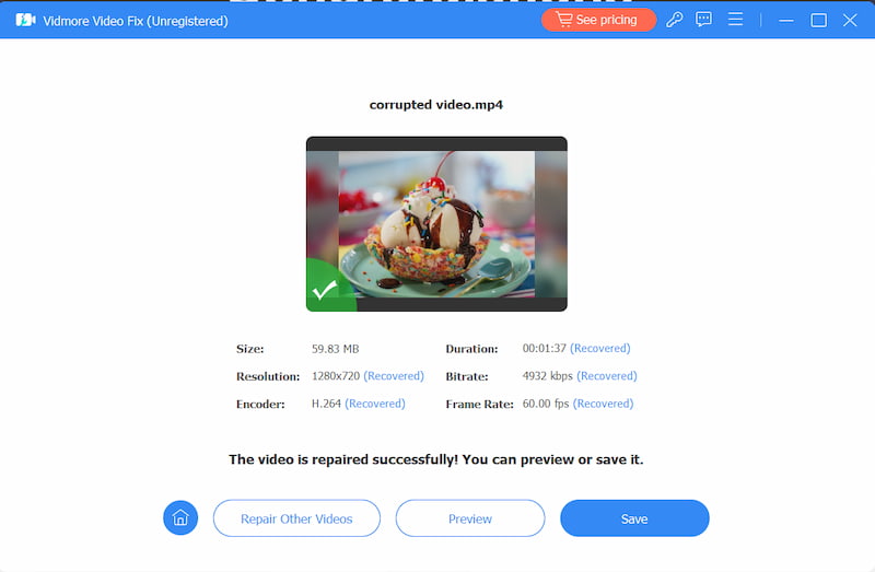 動画修復を開始