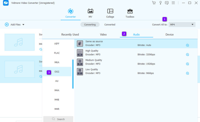M4A OGG オフライン変換 選択
