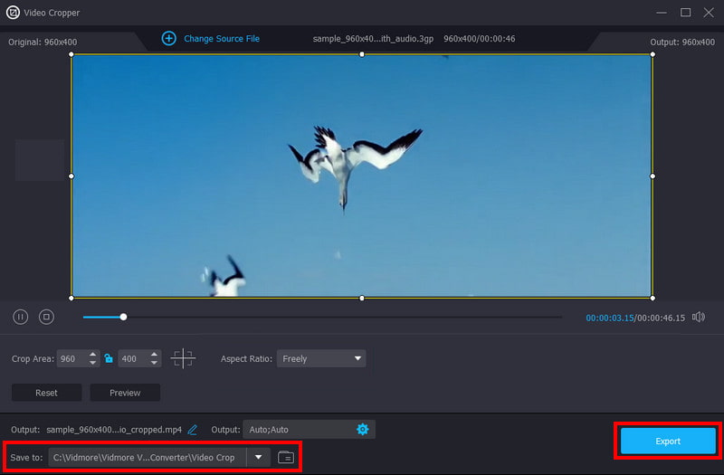 Vidmore Video Cropper 書き出し