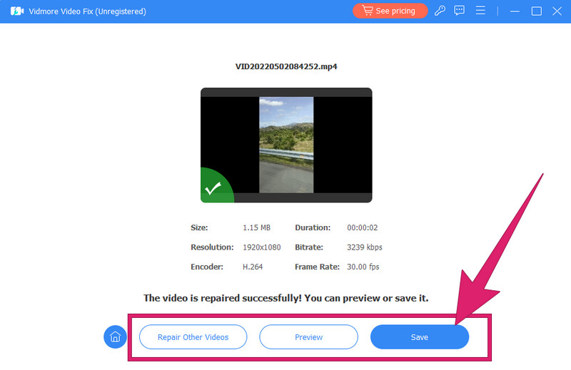 Vidmore Video Fix 動画を保存