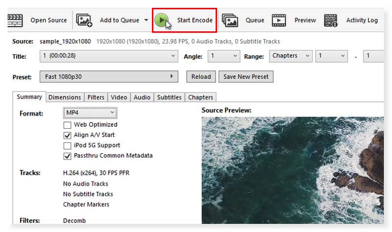 HandBrake エンコード開始