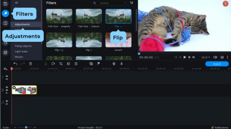 Movavi Editor の反転エフェクト